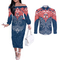 Personalized Sydney Roosters Couples Matching Off The Shoulder Long Sleeve Dress and Long Sleeve Button Shirt Polynesian Tribal Pattern Style