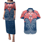 Personalized Sydney Roosters Couples Matching Puletasi and Hawaiian Shirt Polynesian Tribal Pattern Style