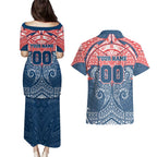 Personalized Sydney Roosters Couples Matching Puletasi and Hawaiian Shirt Polynesian Tribal Pattern Style