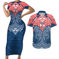 Personalized Sydney Roosters Couples Matching Short Sleeve Bodycon Dress and Hawaiian Shirt Polynesian Tribal Pattern Style
