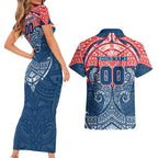 Personalized Sydney Roosters Couples Matching Short Sleeve Bodycon Dress and Hawaiian Shirt Polynesian Tribal Pattern Style