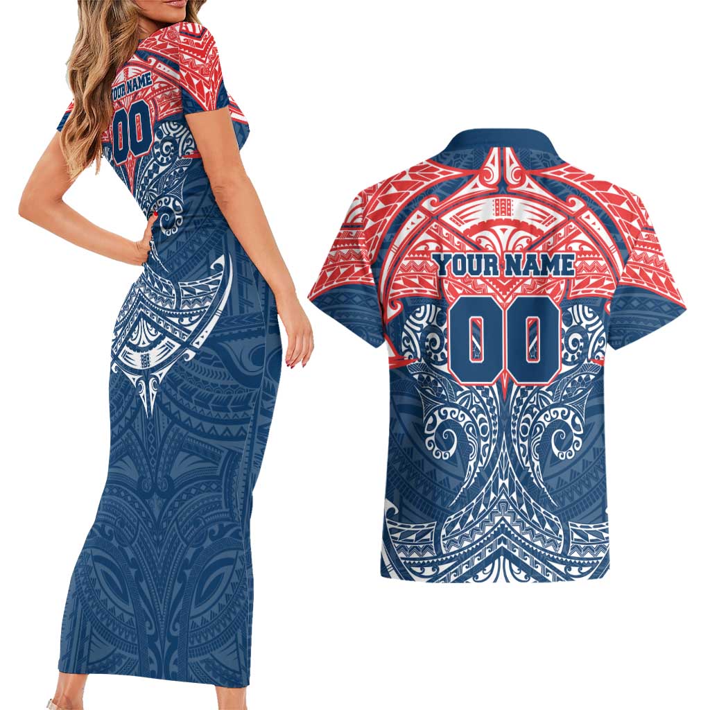 Personalized Sydney Roosters Couples Matching Short Sleeve Bodycon Dress and Hawaiian Shirt Polynesian Tribal Pattern Style