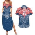 Personalized Sydney Roosters Couples Matching Summer Maxi Dress and Hawaiian Shirt Polynesian Tribal Pattern Style