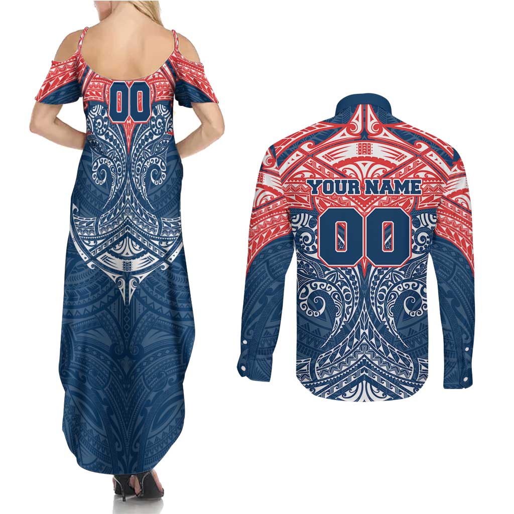 Personalized Sydney Roosters Couples Matching Summer Maxi Dress and Long Sleeve Button Shirt Polynesian Tribal Pattern Style