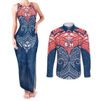 Personalized Sydney Roosters Couples Matching Tank Maxi Dress and Long Sleeve Button Shirt Polynesian Tribal Pattern Style