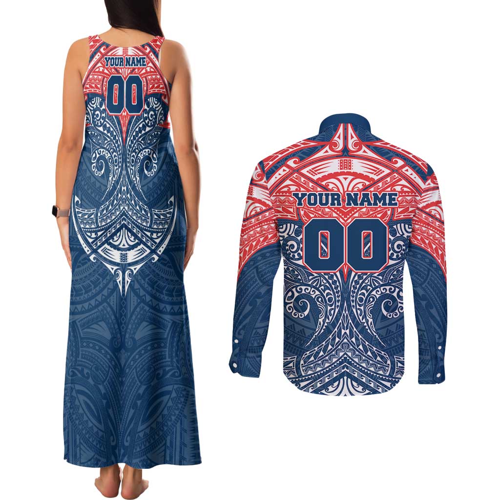 Personalized Sydney Roosters Couples Matching Tank Maxi Dress and Long Sleeve Button Shirt Polynesian Tribal Pattern Style