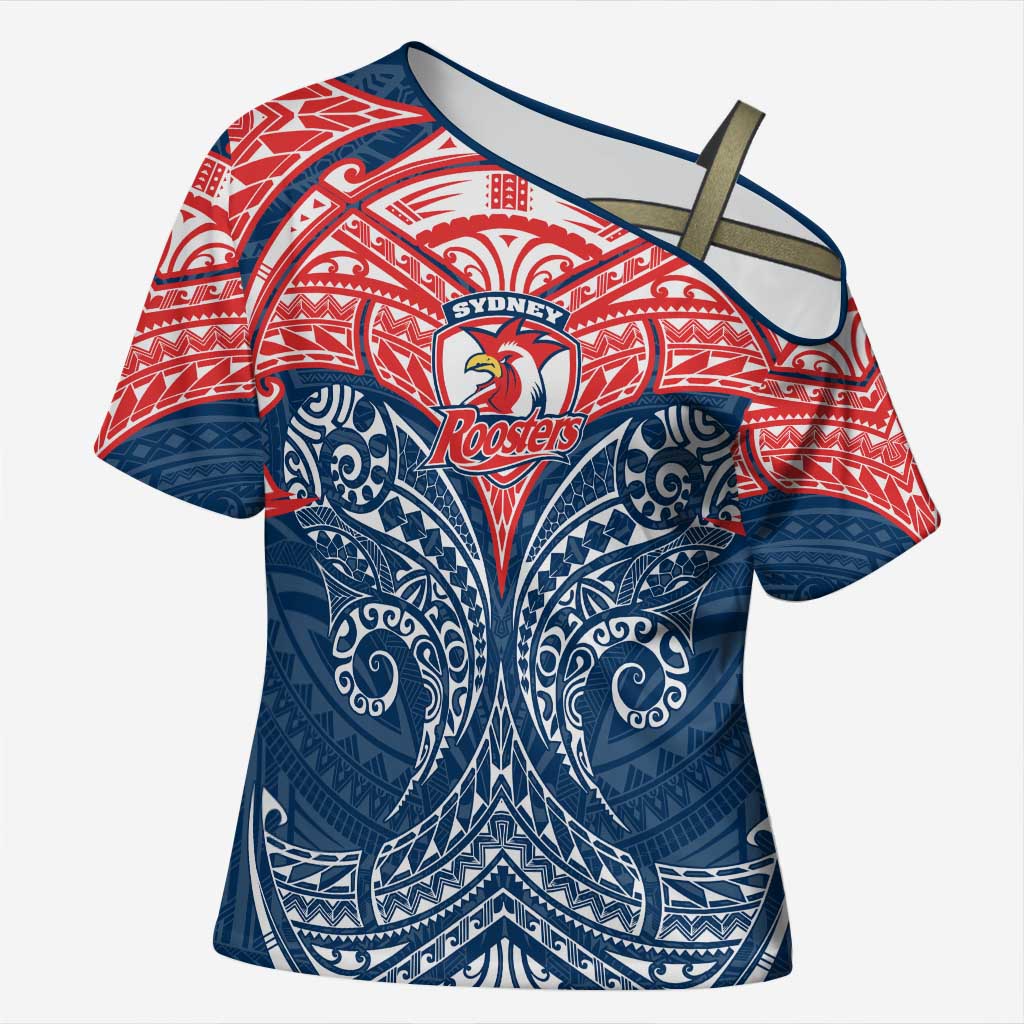 Personalized Sydney Roosters Cross Shoulder Shirt Polynesian Tribal Pattern Style