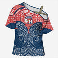 Personalized Sydney Roosters Cross Shoulder Shirt Polynesian Tribal Pattern Style