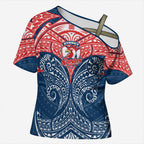 Personalized Sydney Roosters Cross Shoulder Shirt Polynesian Tribal Pattern Style