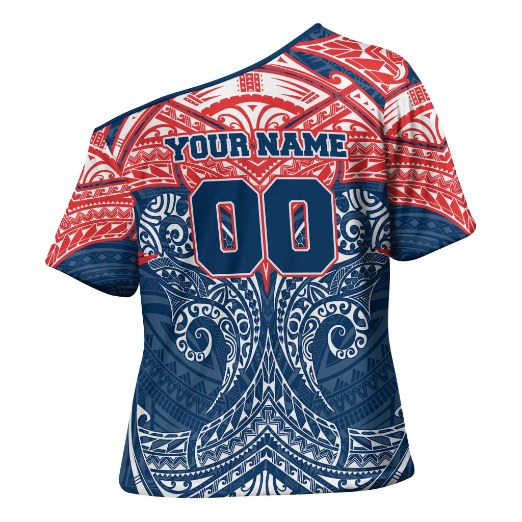 Personalized Sydney Roosters Cross Shoulder Shirt Polynesian Tribal Pattern Style