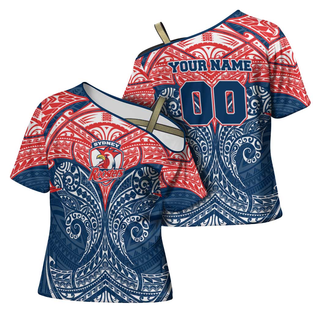Personalized Sydney Roosters Cross Shoulder Shirt Polynesian Tribal Pattern Style