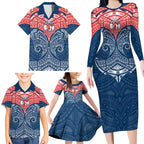 Personalized Sydney Roosters Family Matching Long Sleeve Bodycon Dress and Hawaiian Shirt Polynesian Tribal Pattern Style
