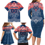 Personalized Sydney Roosters Family Matching Long Sleeve Bodycon Dress and Hawaiian Shirt Polynesian Tribal Pattern Style