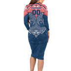 Personalized Sydney Roosters Family Matching Long Sleeve Bodycon Dress and Hawaiian Shirt Polynesian Tribal Pattern Style