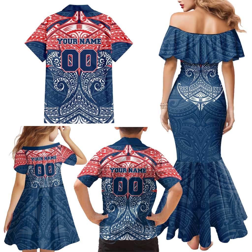 Personalized Sydney Roosters Family Matching Mermaid Dress and Hawaiian Shirt Polynesian Tribal Pattern Style