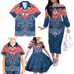 Personalized Sydney Roosters Family Matching Off The Shoulder Long Sleeve Dress and Hawaiian Shirt Polynesian Tribal Pattern Style