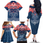 Personalized Sydney Roosters Family Matching Off The Shoulder Long Sleeve Dress and Hawaiian Shirt Polynesian Tribal Pattern Style