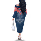 Personalized Sydney Roosters Family Matching Off The Shoulder Long Sleeve Dress and Hawaiian Shirt Polynesian Tribal Pattern Style