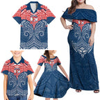 Personalized Sydney Roosters Family Matching Off Shoulder Maxi Dress and Hawaiian Shirt Polynesian Tribal Pattern Style