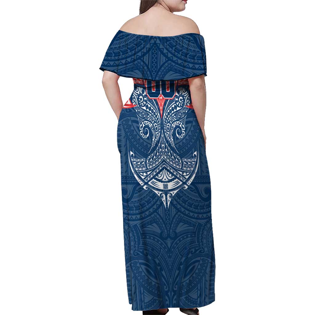 Personalized Sydney Roosters Family Matching Off Shoulder Maxi Dress and Hawaiian Shirt Polynesian Tribal Pattern Style
