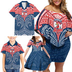 Personalized Sydney Roosters Family Matching Off Shoulder Short Dress and Hawaiian Shirt Polynesian Tribal Pattern Style