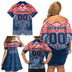 Personalized Sydney Roosters Family Matching Off Shoulder Short Dress and Hawaiian Shirt Polynesian Tribal Pattern Style