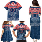 Personalized Sydney Roosters Family Matching Puletasi and Hawaiian Shirt Polynesian Tribal Pattern Style