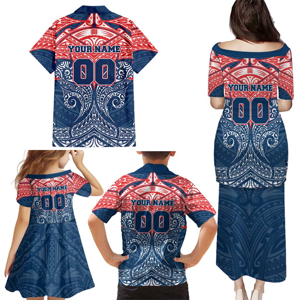 Personalized Sydney Roosters Family Matching Puletasi and Hawaiian Shirt Polynesian Tribal Pattern Style