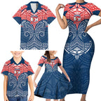 Personalized Sydney Roosters Family Matching Short Sleeve Bodycon Dress and Hawaiian Shirt Polynesian Tribal Pattern Style