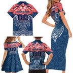 Personalized Sydney Roosters Family Matching Short Sleeve Bodycon Dress and Hawaiian Shirt Polynesian Tribal Pattern Style