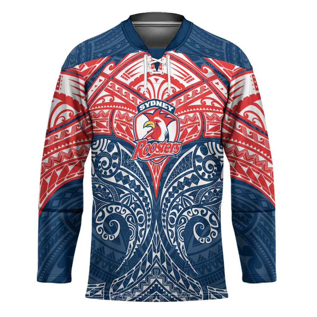 Personalized Sydney Roosters Hockey Jersey Polynesian Tribal Pattern Style