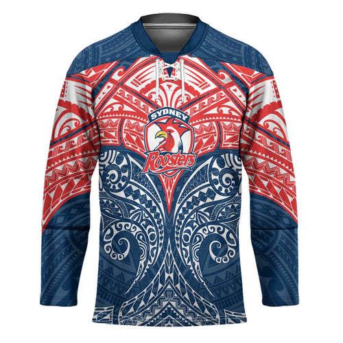 Personalized Sydney Roosters Hockey Jersey Polynesian Tribal Pattern Style