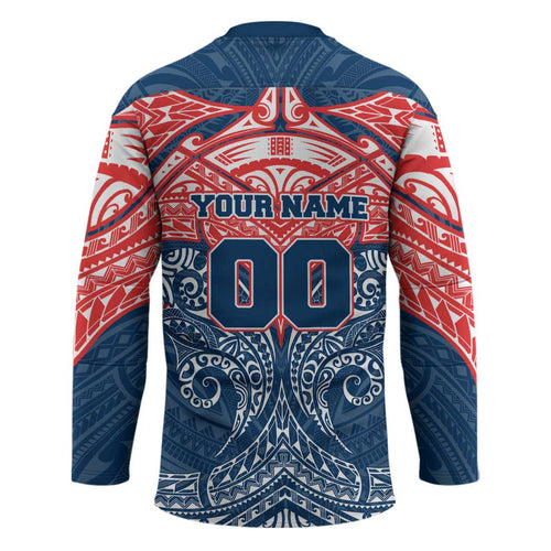 Personalized Sydney Roosters Hockey Jersey Polynesian Tribal Pattern Style