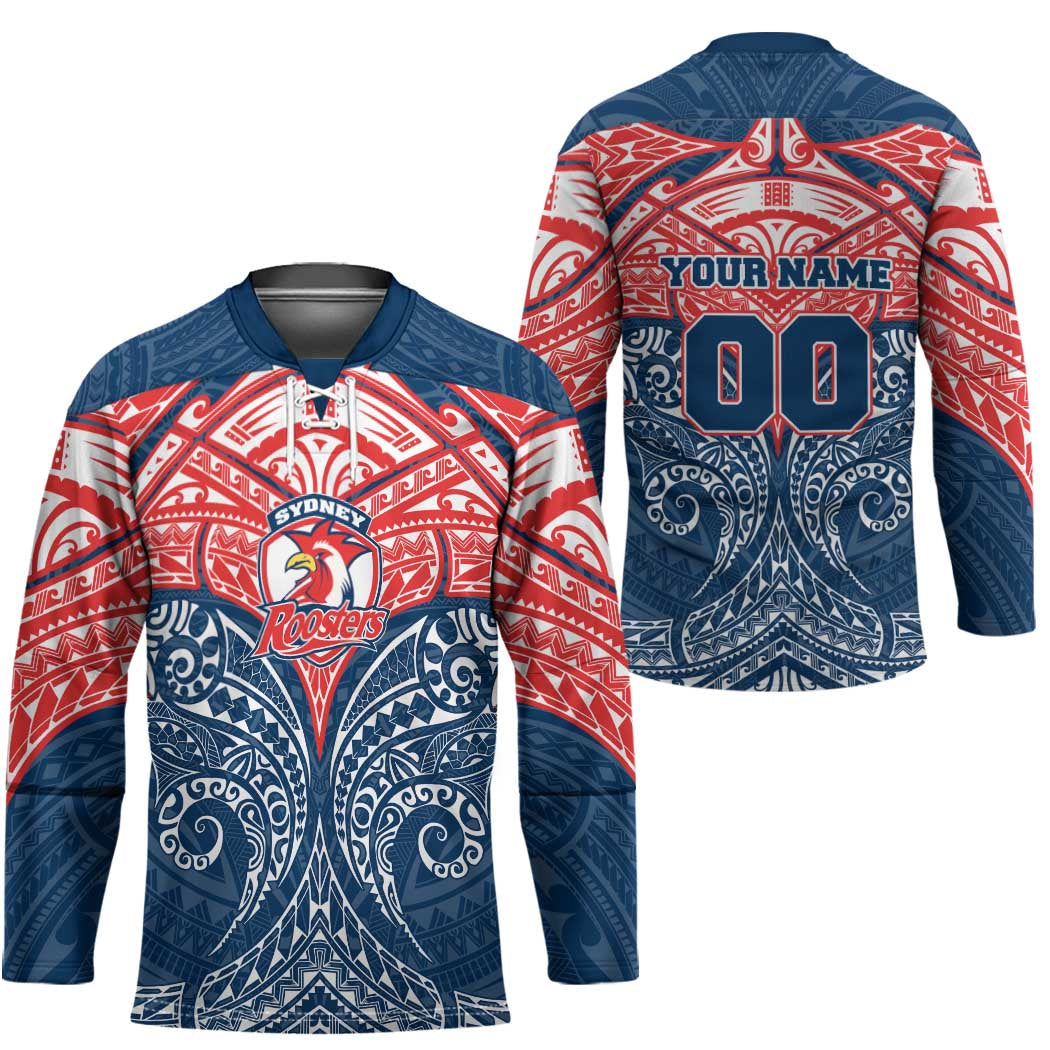 Personalized Sydney Roosters Hockey Jersey Polynesian Tribal Pattern Style