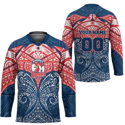Personalized Sydney Roosters Hockey Jersey Polynesian Tribal Pattern Style