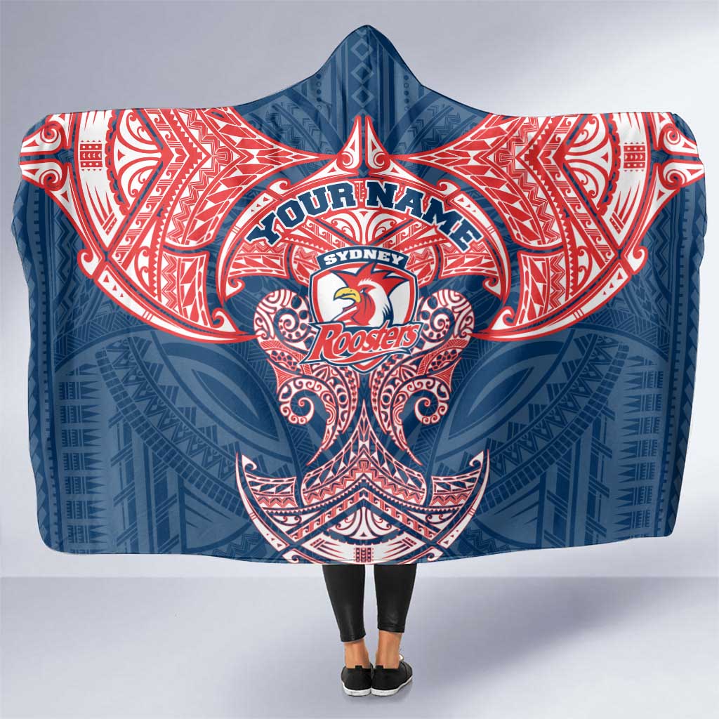 Personalized Sydney Roosters Hooded Blanket Polynesian Tribal Pattern Style