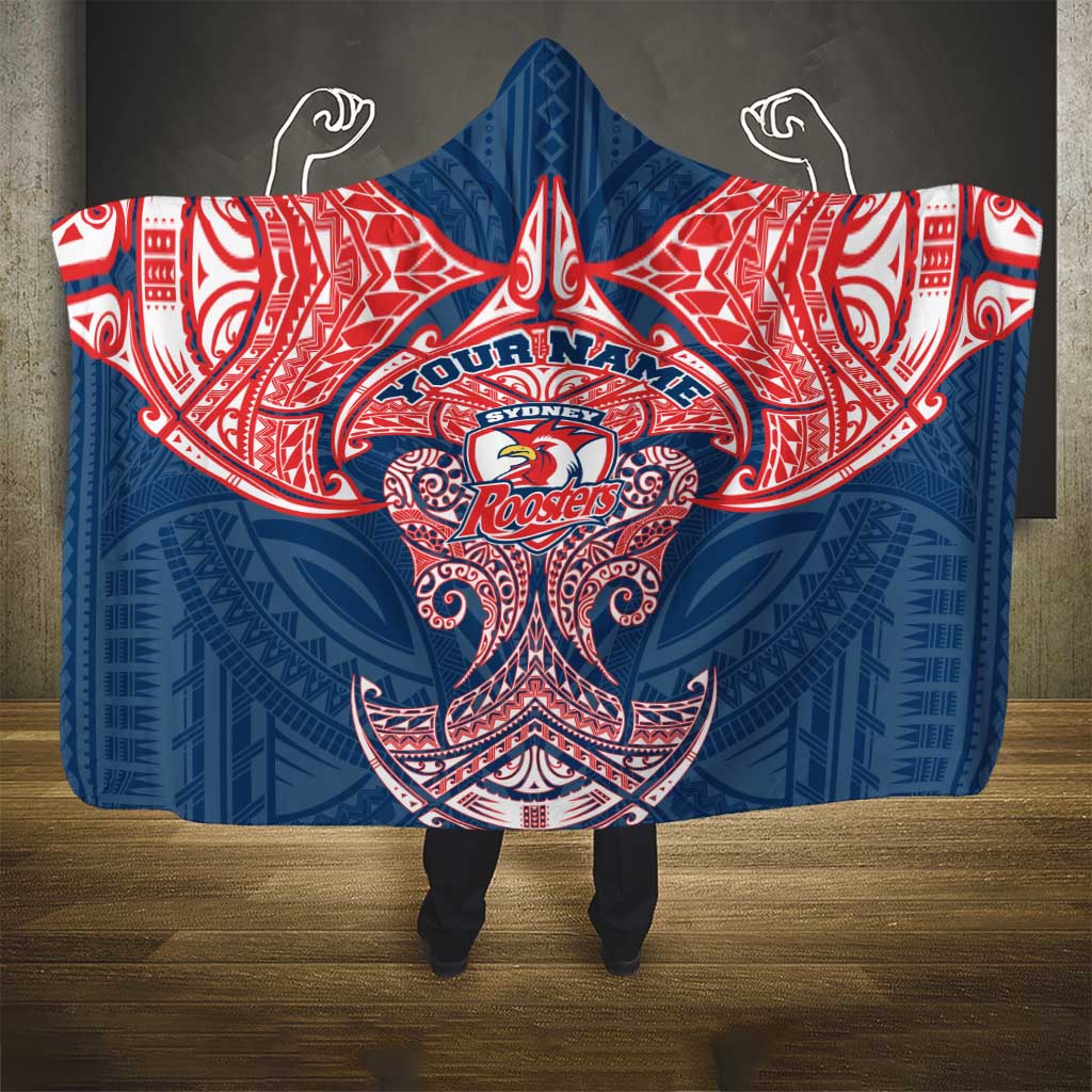 Personalized Sydney Roosters Hooded Blanket Polynesian Tribal Pattern Style