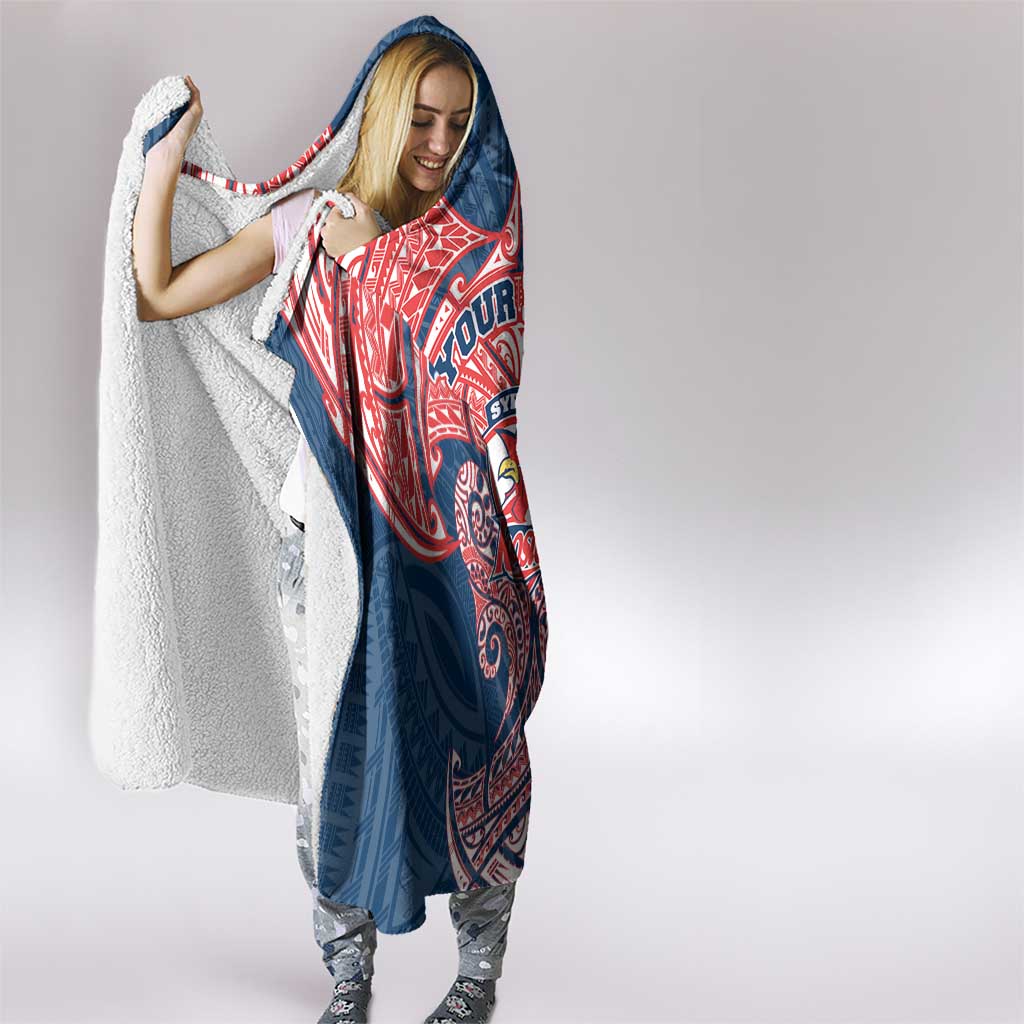 Personalized Sydney Roosters Hooded Blanket Polynesian Tribal Pattern Style