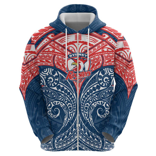 Personalized Sydney Roosters Hoodie Polynesian Tribal Pattern Style