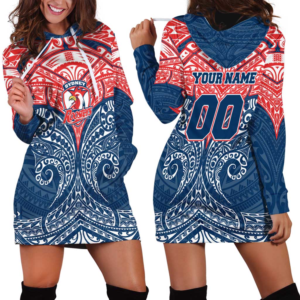 Personalized Sydney Roosters Hoodie Dress Polynesian Tribal Pattern Style