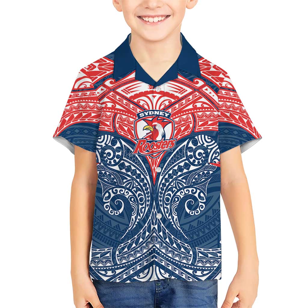 Personalized Sydney Roosters Kid Hawaiian Shirt Polynesian Tribal Pattern Style