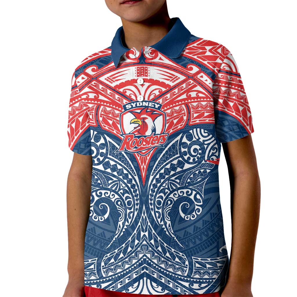 Personalized Sydney Roosters Kid Polo Shirt Polynesian Tribal Pattern Style