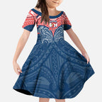 Personalized Sydney Roosters Kid Short Sleeve Dress Polynesian Tribal Pattern Style