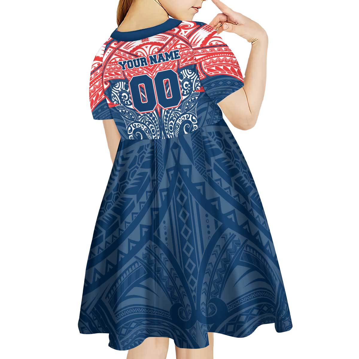 Personalized Sydney Roosters Kid Short Sleeve Dress Polynesian Tribal Pattern Style