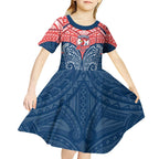 Personalized Sydney Roosters Kid Short Sleeve Dress Polynesian Tribal Pattern Style