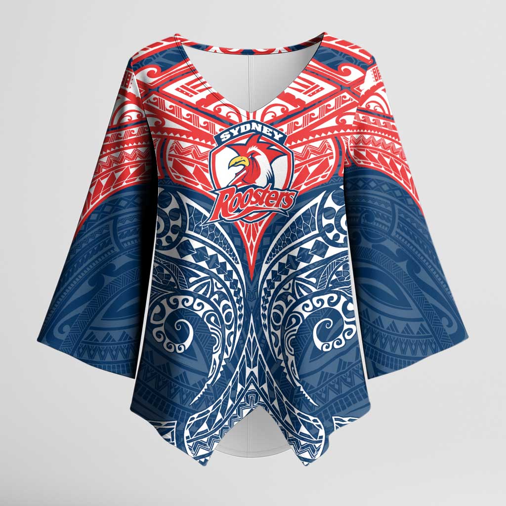 Personalized Sydney Roosters Kimono Sleeve Blouse Polynesian Tribal Pattern Style