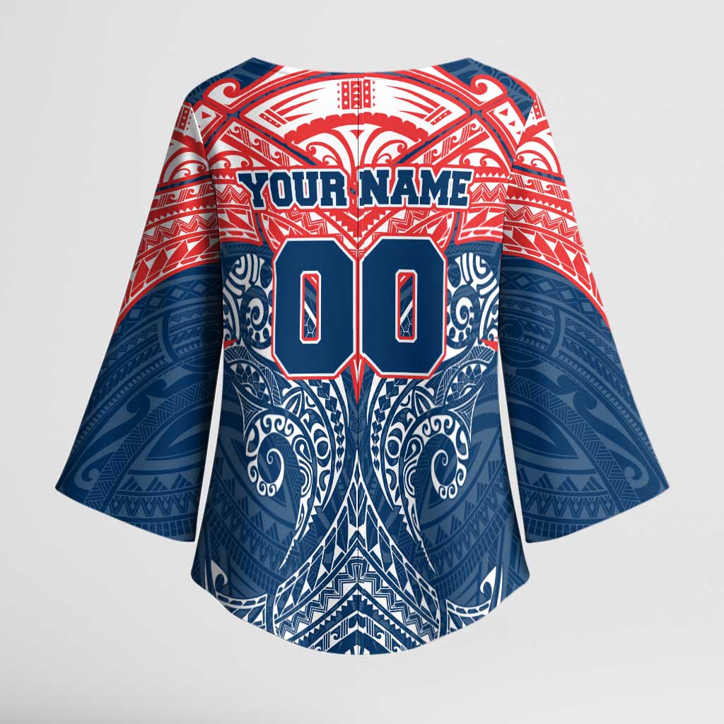 Personalized Sydney Roosters Kimono Sleeve Blouse Polynesian Tribal Pattern Style