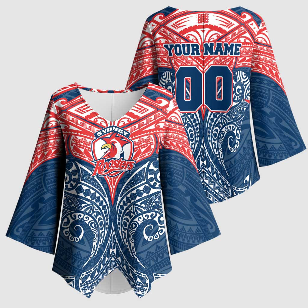 Personalized Sydney Roosters Kimono Sleeve Blouse Polynesian Tribal Pattern Style