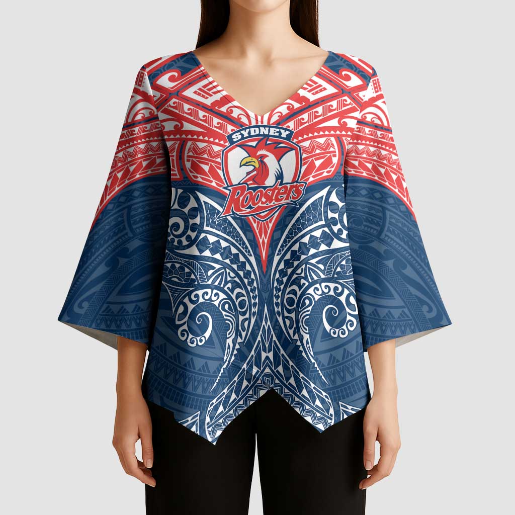Personalized Sydney Roosters Kimono Sleeve Blouse Polynesian Tribal Pattern Style