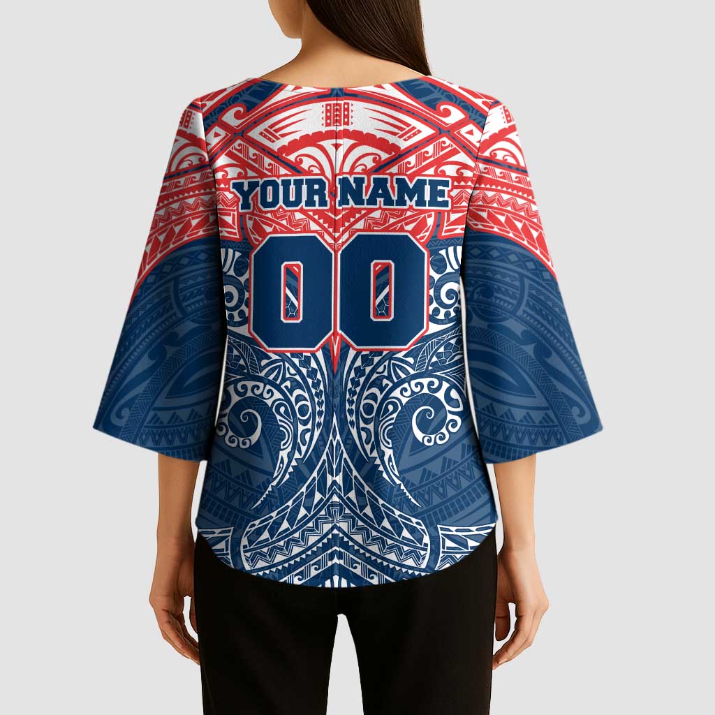 Personalized Sydney Roosters Kimono Sleeve Blouse Polynesian Tribal Pattern Style